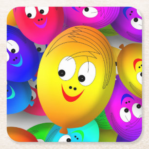 Smiley Faces Balloons Pattern-64171 Square Paper Coaster