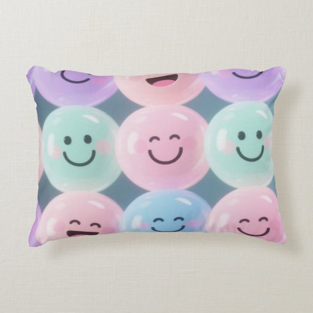 Smiley Faces Pastel Throw Pillow – Bubble Grid Cut (Front)