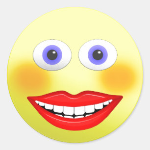 Smiley Female With Big Smiling Mouth Classic Round Sticker