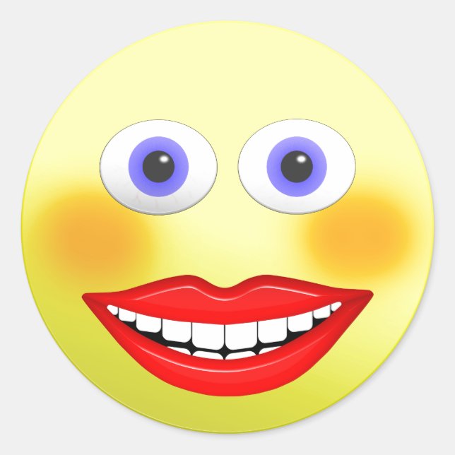 Smiley Female With Big Smiling Mouth Classic Round Sticker (Front)