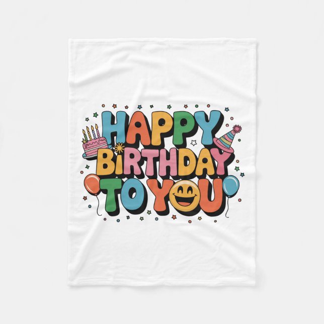 Smiley Happy Birthday Fleece Blanket (Front)