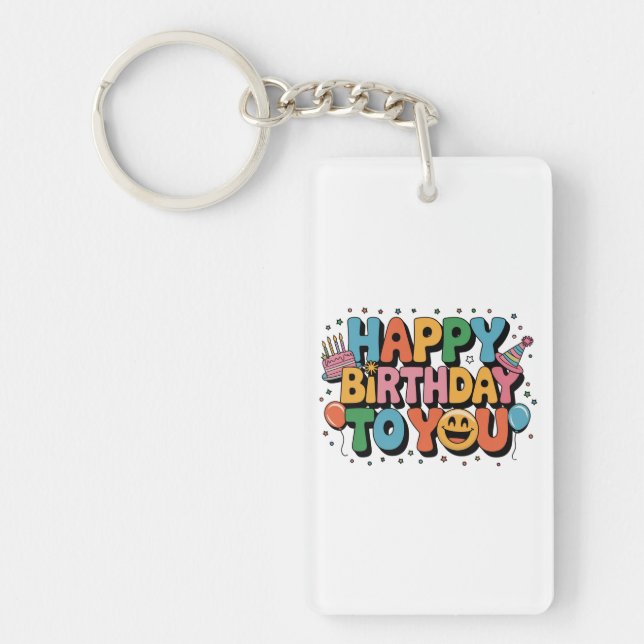 Smiley Happy Birthday Key Ring (Front)