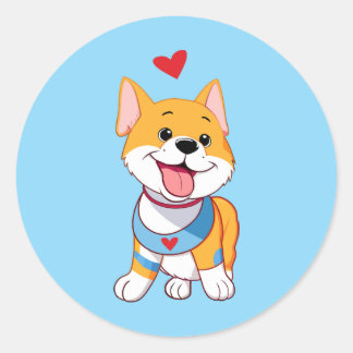 Smiley Happy Dog With Red Heart Classic Round Sticker