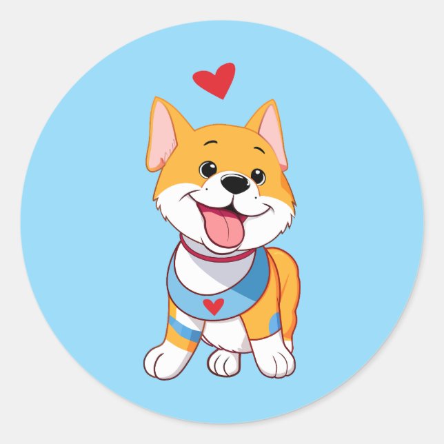 Smiley Happy Dog With Red Heart Classic Round Sticker (Front)