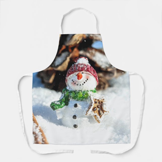 Smiley Little Snowman In Red Hat Apron (Front)