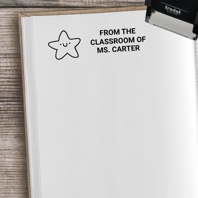 Smiley Star From The Classroom Of Custom Name Self-inking Stamp (From the classroom of star stamp)