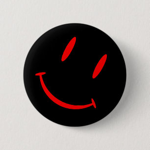 SMILIE BLACK RED 6 CM ROUND BADGE