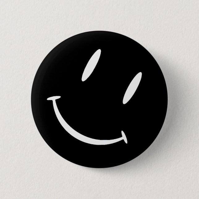 SMILIE BLACK WHITE 6 CM ROUND BADGE (Front)