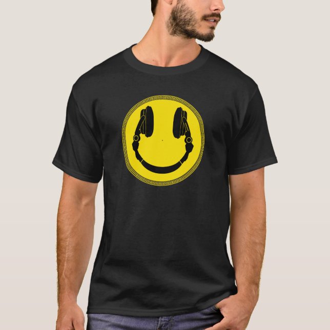 Smilie DJ Headphones Platter - Disc Jockey Djing T-Shirt (Front)