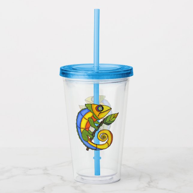 Smiling Abstract Brightly Coloured Lizard With Lea Acrylic Tumbler (Front)