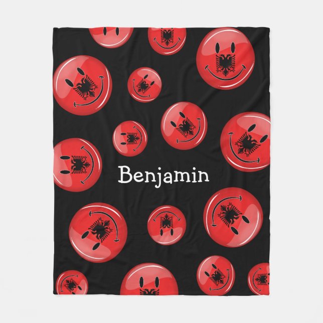 Smiling Albanian Flag Fleece Blanket (Front)