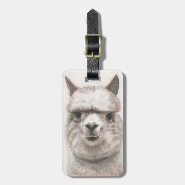 Smiling Alpaca Luggage Tag Llama Bag ID (Front Vertical)