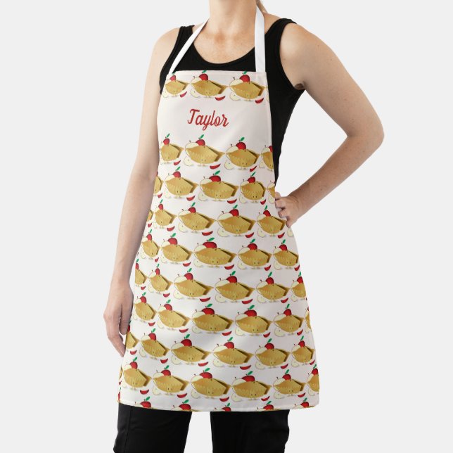 Smiling Apple Pie Cream Brown Red Pattern Name Apron (Insitu)