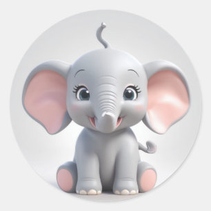 Smiling Baby Elephant with Blush Cheeks, kawaii Classic Round Sticker