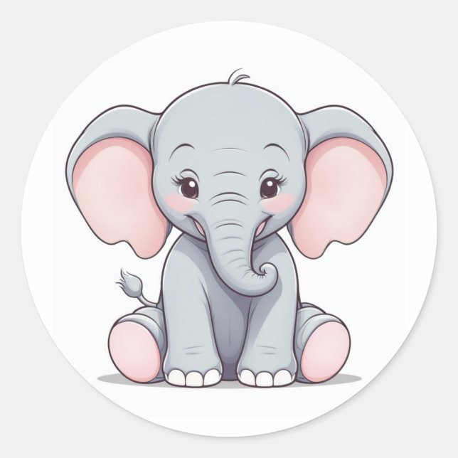 Smiling Baby Elephant with Blush Cheeks, kawaii Classic Round Sticker (Front)