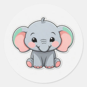 Smiling Baby Elephant with Blush Cheeks, kawaii Classic Round Sticker
