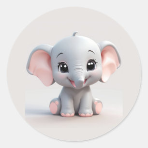 Smiling Baby Elephant with Blush Cheeks, kawaii st Classic Round Sticker