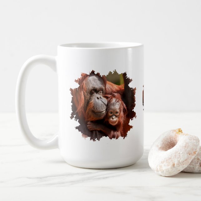 Smiling Baby Orangutan in Mother's Arms Coffee Mug (With Donut)