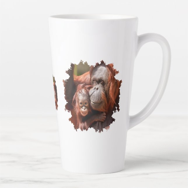 Smiling Baby Orangutan in Mother's Arms Latte Mug (Right)