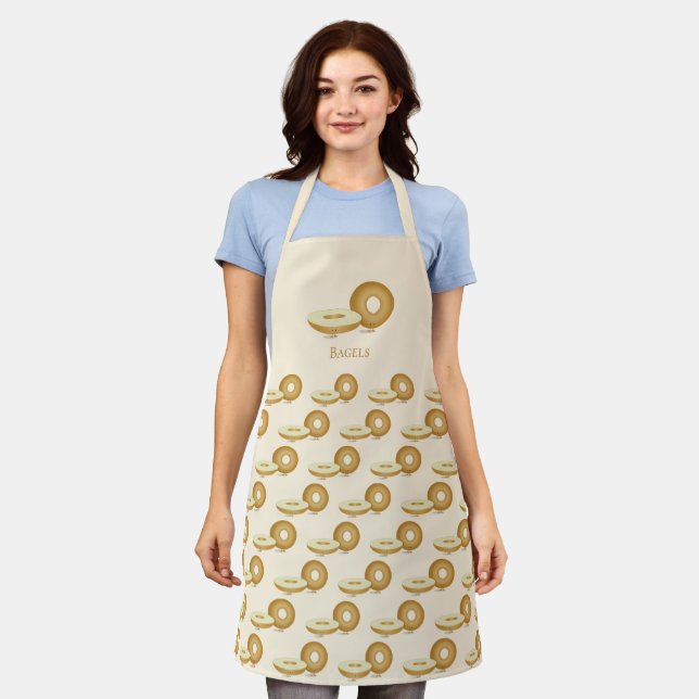 Smiling Bagel Tan Brown Word Food Cartoon Apron (Worn)