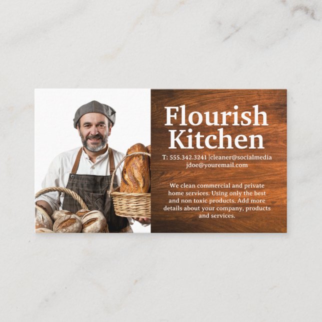 Smiling Baker with Baked Bread Business Card (Front)