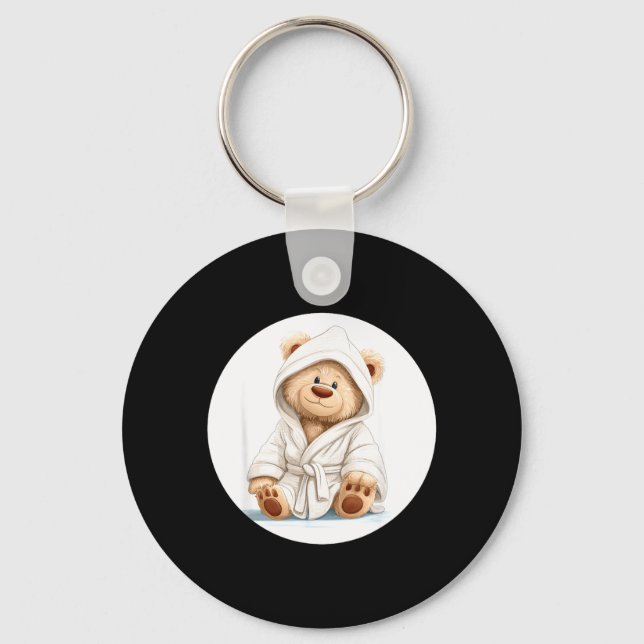 Smiling Bathrobe Teddy Bear Graphic for Boys and Key Ring (Front)