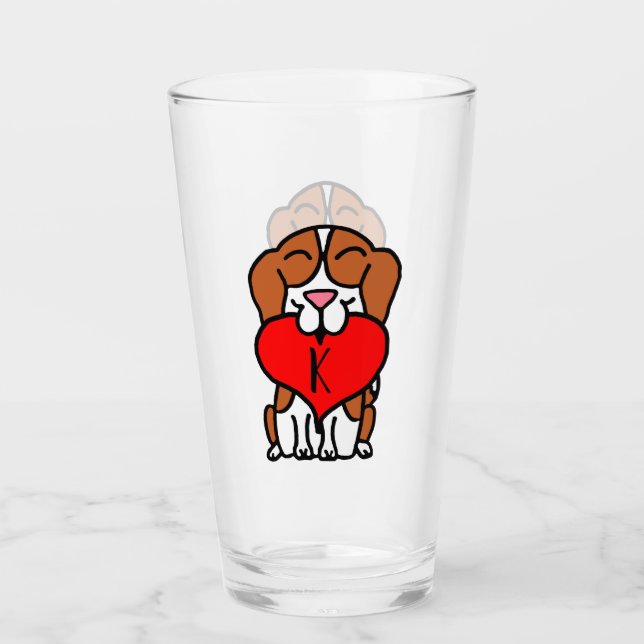 Smiling Beagle Cartoon Monogram Glass (Front)