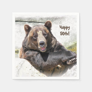 smiling bear 50th birthday napkin