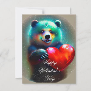 Smiling bear and heart kids valentine  holiday card