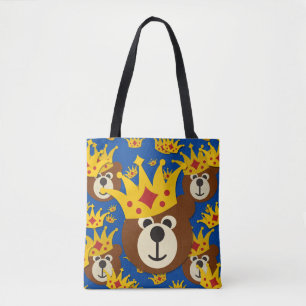 Smiling Bear with Crown Pattern Tote Bag