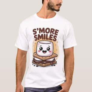 Smiling Beige Kawaii Marshmallow Chocolate Cartoon T-Shirt