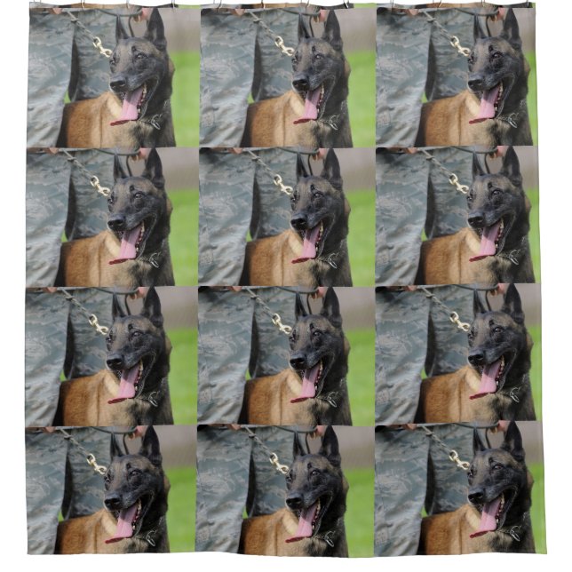 Smiling Belgian Malinois Dog Shower Curtain (Front)