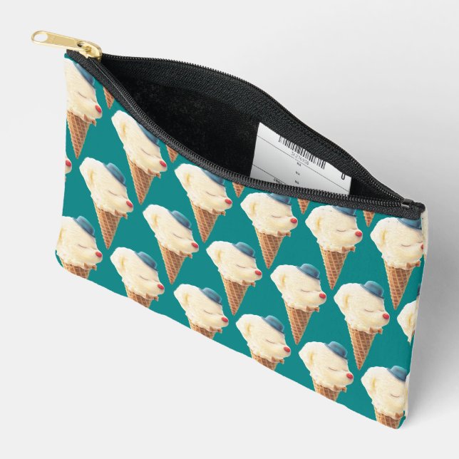 Smiling Bichon Ice Cream Pattern Teal Art Accessory Pouch (Open)