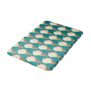 Smiling Bichon Ice Cream Pattern Teal Art Bath Mat