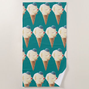 Smiling Bichon Ice Cream Pattern Teal Art Beach Towel
