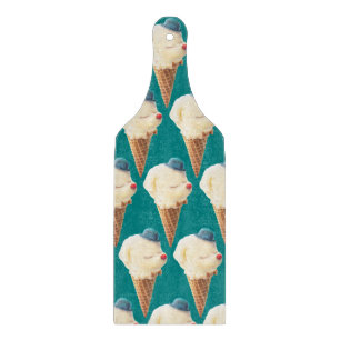 Smiling Bichon Ice Cream Pattern Teal Art Cutting Board