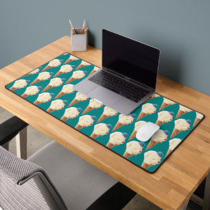 Smiling Bichon Ice Cream Pattern Teal Art Desk Mat