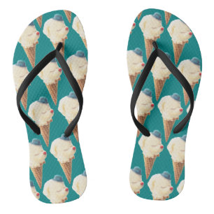 Smiling Bichon Ice Cream Pattern Teal Art Flip Flops