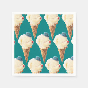 Smiling Bichon Ice Cream Pattern Teal Art Napkin