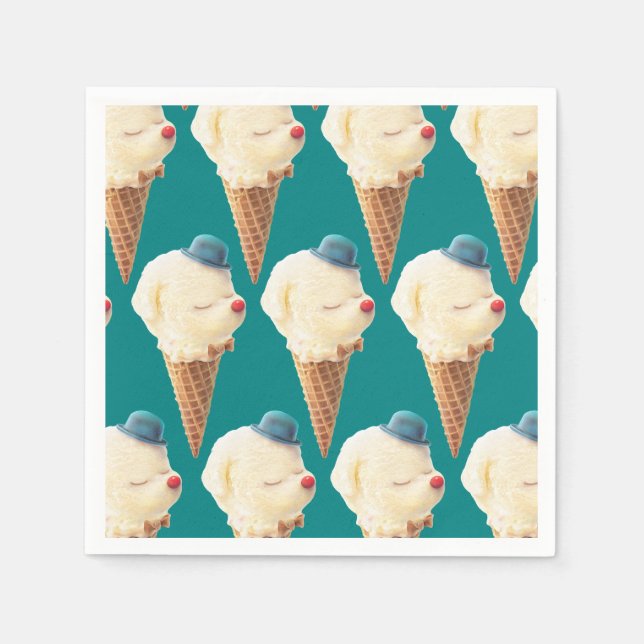 Smiling Bichon Ice Cream Pattern Teal Art Napkin (Front)