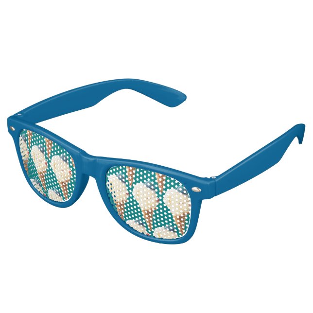 Smiling Bichon Ice Cream Pattern Teal Art Retro Sunglasses (Angled)