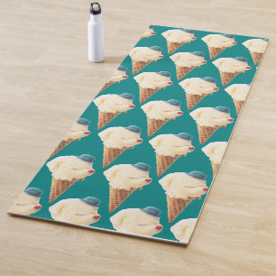 Smiling Bichon Ice Cream Pattern Teal Art Yoga Mat