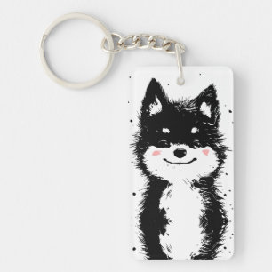 Smiling Black and White Dog Key Ring