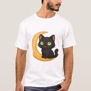 Smiling Black Cat with Glowing Green Eyes Sitting T-Shirt