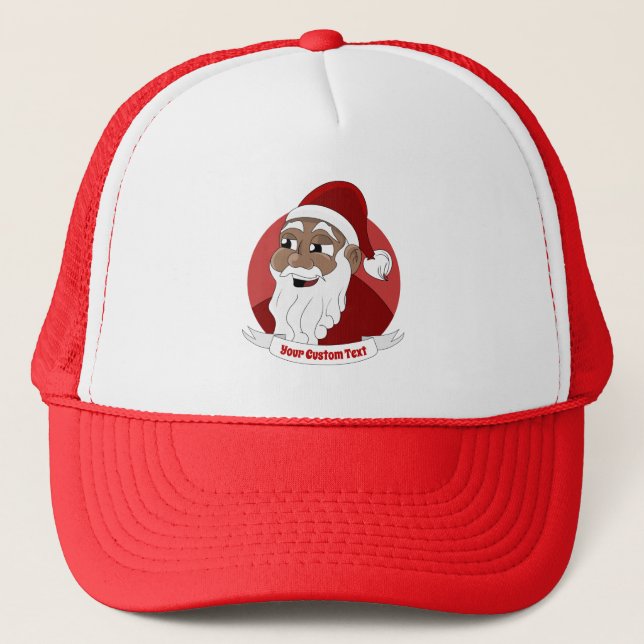 Smiling black Santa Claus cartoon Trucker Hat (Front)