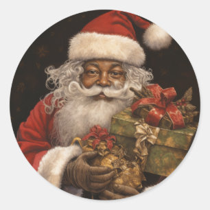Smiling Black Santa: Season's Greetings Classic Round Sticker