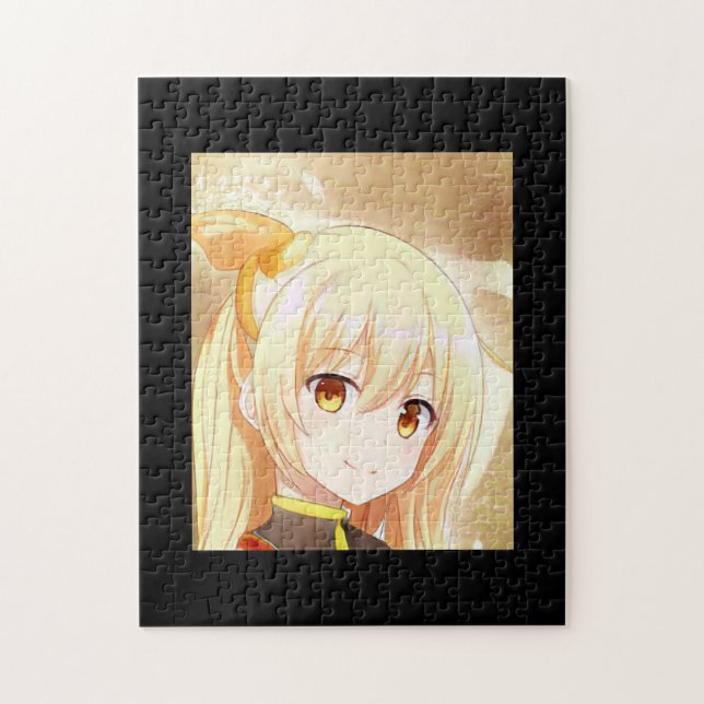 Smiling blonde girl with amber eyes anime manga jigsaw puzzle (Vertical)