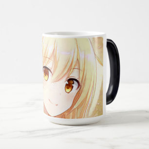 Smiling blonde girl with amber eyes anime manga  magic mug