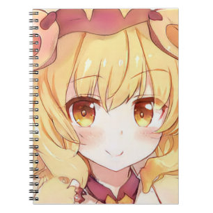 Smiling blonde girl with amber eyes anime manga notebook