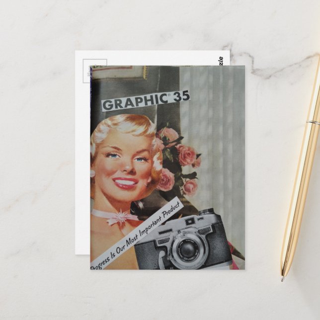 Smiling Blonde Woman Collage Postcard (Front/Back In Situ)